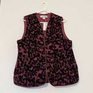 Deluxe 100% Silk Burgundy Floral Vest L New Lily Pattern with Suede-Like Texture